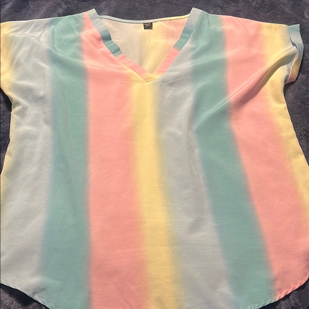 SHEIN Pastel Striped V-Neck Blouse